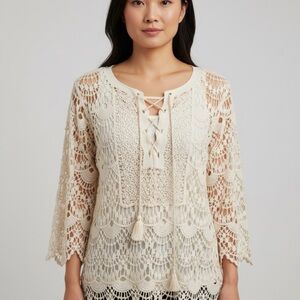 Christopher & Banks Cream Crochet Lace Blouse